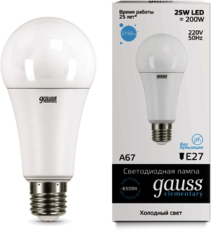 73235 Лампа Gauss LED Elementary A67 25W E27 6500K 1/10/50