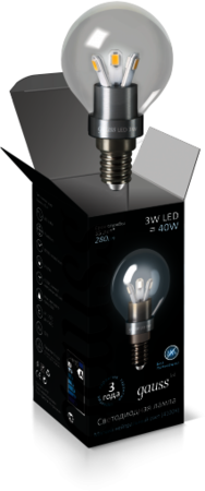 HA105201203 Лампа Gauss LED Globe Crystal Clear 3W E14 4100K 1/10/100