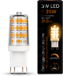 107309103 Лампа Gauss LED G9 AC185-265V 3W 2700K 1/20/200 диммируемая