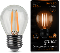 105802105 Лампа Gauss LED Filament Globe E27 5W 2700K 1/10/50