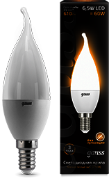 104101107 Лампа Gauss LED Candle tailed E14 6.5W 2700K 1/10/50