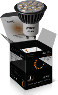 EB101006104-D Лампа Gauss LED GU10 4W SMD AC220-240V 2700K диммируемая