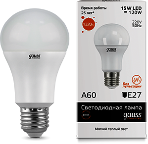 23215 Лампа Gauss LED Elementary A60 15W E27 3000K 1/10/50
