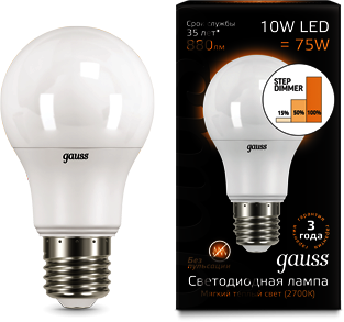 102502110-S Лампа Gauss LED A60 10W E27 2700K step dimmable 1/10/50