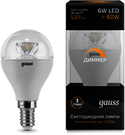 105201106-D Лампа Gauss LED Globe-dim Crystal Clear E14 6W 2700K диммируемая 1/10/50