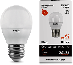 53218 Лампа Gauss LED Elementary Globe 8W E27 3000K 1/10/100