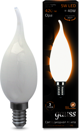 104201105 Лампа Gauss LED Filament Candle Tailed OPAL E14 5W 2700К 1/10/50