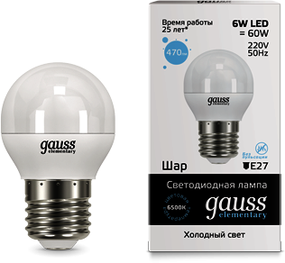 53236 Лампа Gauss LED Elementary Globe 6W E27 6500K 1/10/100