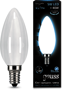 103201205 Лампа Gauss LED Filament Candle OPAL E14 5W 4100К 1/10/50