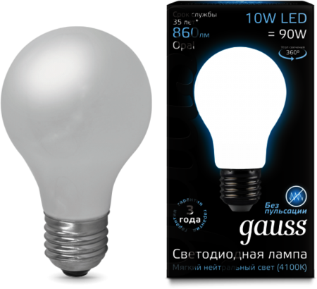 102202210 Лампа Gauss LED Filament A60 OPAL E27 10W 4100К 1/10/40