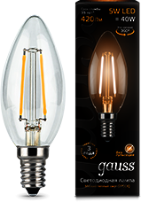 103801105 Лампа Gauss LED Filament Candle E14 5W 2700К 1/10/50