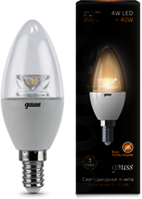 103201104 Лампа Gauss LED Candle Crystal Clear E14 4W 2700К 1/10/50