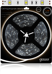 Gauss 311000107 Лента LED 5050/30-SMD 7.2W  12V DC теплый белый  IP66 (блистер 5м)