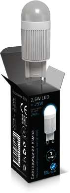 LD107309225 Лампа Gauss LED G9 2.5W 230V 4100K 1/40/200
