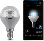 105201204 Лампа Gauss LED Globe Crystal Clear E14 4W 4100K 1/10/50