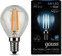 105801205 Лампа Gauss LED Filament Globe E14 5W 4100K 1/10/50