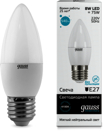 33228 Лампа Gauss LED Elementary Candle 8W E27 4100K 1/10/100