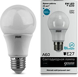 23226 Лампа Gauss LED Elementary A60 6W E27 4100K 1/40