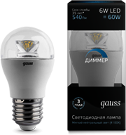 105202206-D Лампа Gauss LED Globe-dim Crystal Clear E27 6W 4100K диммируемая 1/10/50