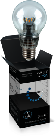 HA105202207-D Лампа Gauss LED Globe-dim Crystal Clear 7W E27 4100K диммируемая 1/10/100