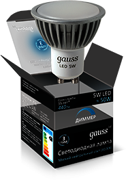EB101506205-D Лампа Gauss LED GU10 dim 5W SMD AC220-240V 4100K диммируемая
