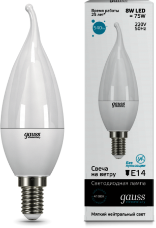 34128 Лампа Gauss LED Elementary Candle Tailed 8W E14 4100K 1/10/50