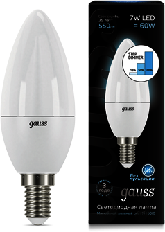 103101207-S Лампа Gauss LED Candle E14 7W 4100К step dimmable 1/10/100