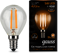 105801105 Лампа Gauss LED Filament Globe E14 5W 2700K 1/10/50
