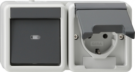 Gira 017730 Выключатель 1 клавишный + розетка с з/к. горизонтальный блок