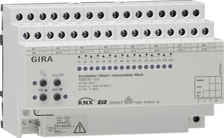 Gira 103800 Реле/устройство управления жалюзи Instabus KNX/EIB, 16/8-канальное