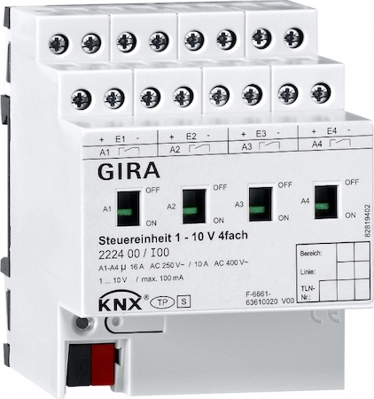 Gira 222400 Модуль управления KNX 1 – 10 В, 4-местный с ручным управлением