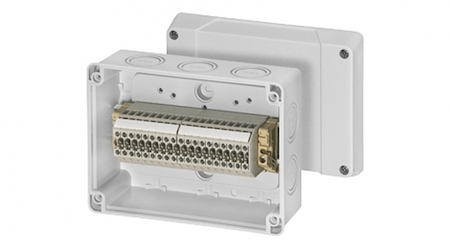 Hensel 6000032 RK 9109 - Коробка ответвительная , IP 55 (ESM) / IP 65 (AKM), размер 125х167х82, цвет серый, материал полистирол, преднамеченные выбиваемые отверстия на 10 вводов М25/32, наборная клемма из 19 клемм WK 4/U, под кабель до 1,5-4 мм2, кабельные ввода заказыв