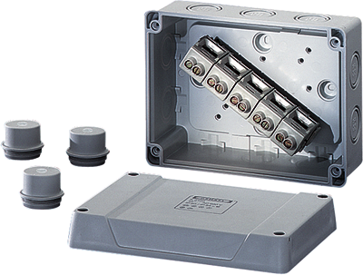 Hensel 6000011 K 9105 - Коробка ответвительная, в комплекте с 3 сальниками ESM 32, размер 125х167х82, цвет серый, материал полистирол, опрессовка на 10 вводов  M25/32,  герметичная зона 9-23мм,  5-полюсный клеммник 4-10/16 мм2, IP 55 (ESM) / IP 65 (AKM)