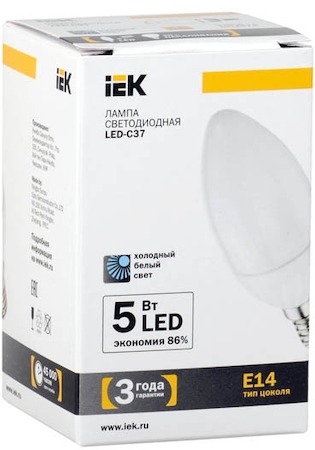 LL-C37-5-230-40-E14-FR Лампа светодиодная C37 свеча 5 Вт 425 Лм 230 В 4000 К E14 IEK