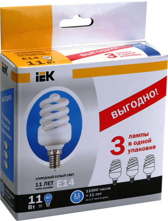 IEK LLE25-27-015-4000-T2-S3 Лампа спираль КЭЛ-FS Е27 15Вт 4000К Т2 ПРОМОПАК 3 штИЭК