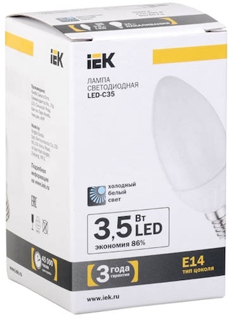 LL-C35-4-230-40-E14-FR Лампа светодиодная C35 свеча 3.5 Вт 270 Лм 230 В 4000 К E14 IEK