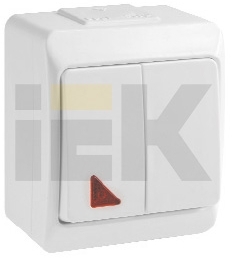 IEK EVM21-K01-10-44-EC ВС20-2-1-ГБ выкл 2кл с инд о/у IP44 (цвет клавиши:белый) ГЕРМЕС
