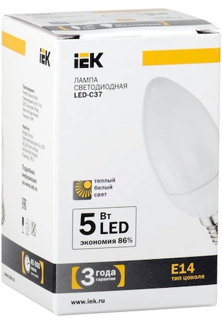 LL-C37-5-230-30-E14-FR Лампа светодиодная C37 свеча 5 Вт 400 Лм 230 В 3000 К E14 IEK