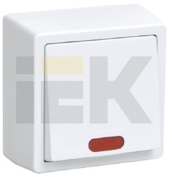 IEK EVB11-K01-10-DC ВС20-1-1-ББ Выключатель одноклавишный  со свет.индикатором для открытой установки