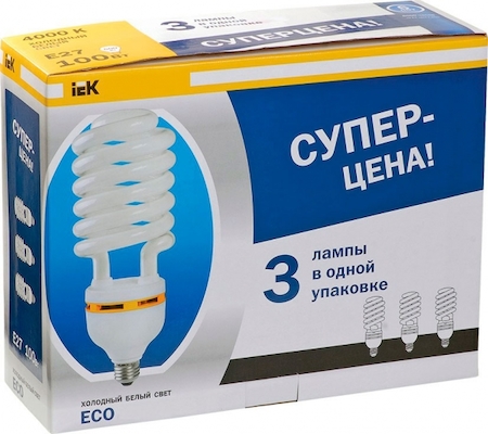 LLEP20-27-100-4000-T5-S3 Лампа спираль КЭЛP-S Е27 100Вт 4000К ПРОМОПАК 3 шт IEK-eco