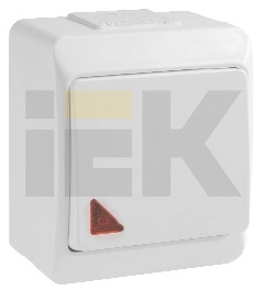 IEK EVM11-K01-10-44-EC ВС20-1-1-ГБ выкл 1кл с инд о/у IP44 (цвет клавиши: белый) ГЕРМЕС