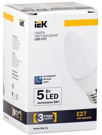 LL-C37-5-230-40-E27-FR Лампа светодиодная C37 свеча 5 Вт 425 Лм 230 В 4000 К E27 IEK