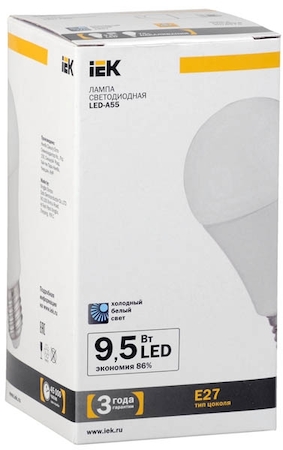 LL-A55-9-230-40-E27 Лампа светодиодная A55 шар 9,5 Вт 800 Лм 230 В 4000 К E27 IEK