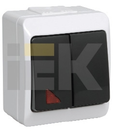 IEK EVM21-K02-10-44-EC ВС20-2-1-ГЧ выкл.2кл с инд.о/у  IP44 (цвет клавиши: черный) ГЕРМЕС