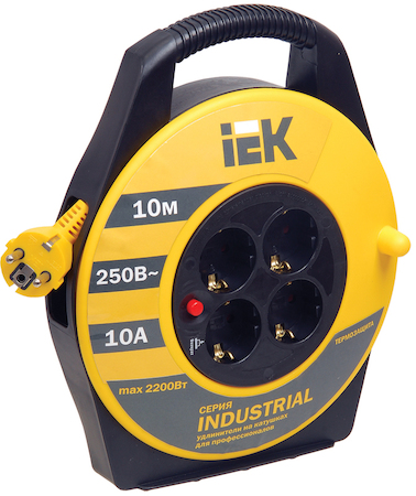 IEK WKP14-10-04-10 Катушка УК10 с т/з 4 места 2Р+PЕ/10м 3х1,0 мм2 "Industrial"