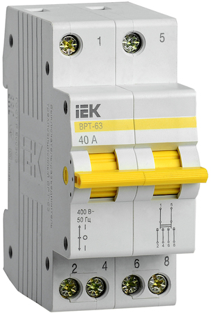 MPR10-2-040 Выключатель-разъединитель трехпозиционный ВРТ-63 2P 40А IEK