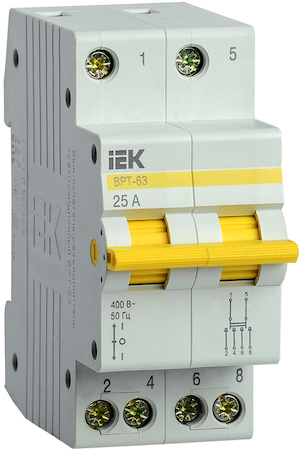 MPR10-2-025 Выключатель-разъединитель трехпозиционный ВРТ-63 2P 25А IEK