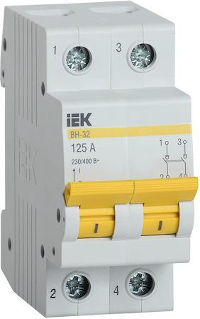 MNV10-2-125 Выключатель нагрузки (мини-рубильник) ВН-32 2Р 125А IEK