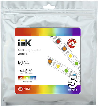 Фото Лента светодиодная 5м LSR-5050RGB60-14,4-IP20-12В IEK