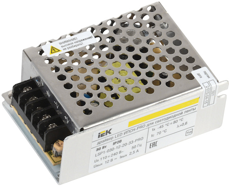 LSP1-030-12-20-33-PRO Драйвер LED ИПСН-PRO 30Вт 12 В блок - клеммы  IP20 IEK